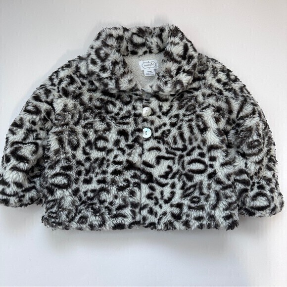 MudPie Faux Fur Cheetah Print Girl’s Coat, Size 12-18 Months, Black‎ and White - Picture 1 of 7